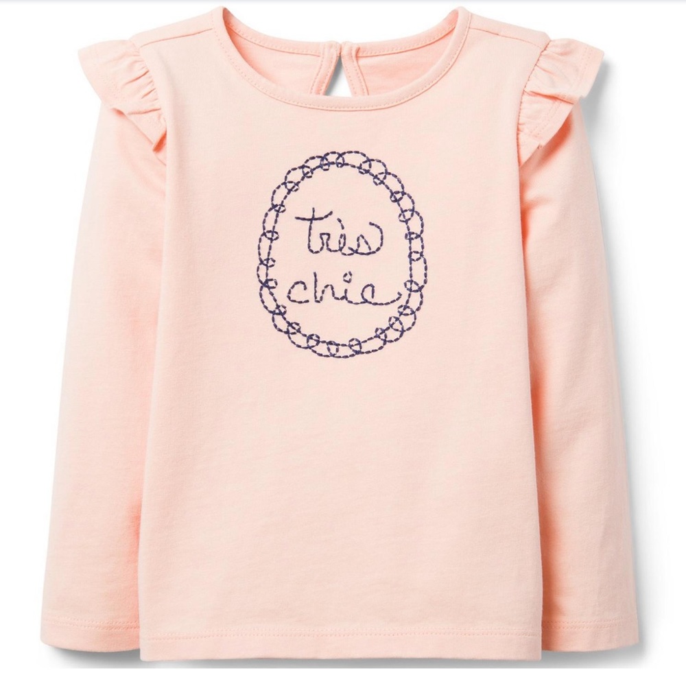 New Janie and Jack Girl Peach Cotton TRÈS CHIC Long Sleeve Tee Top Size 10